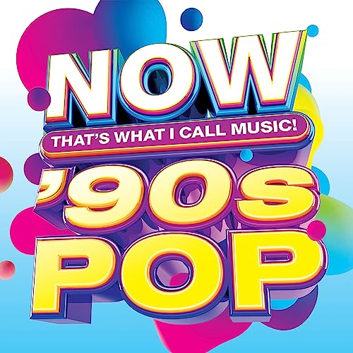 Colorful "NOW That's What I Call Music 90s Pop" CD cover art.
