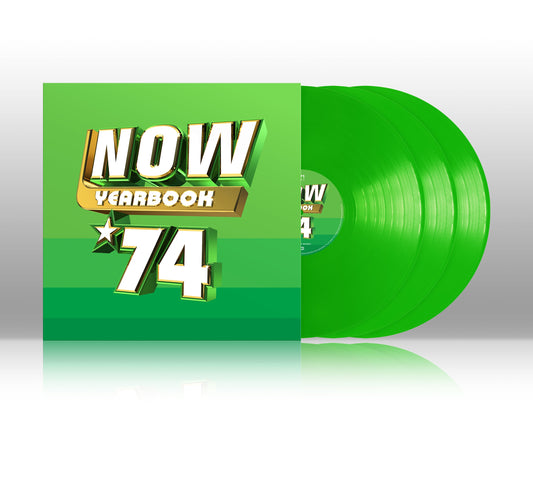 Green vinyl record with "NOW Yearbook '74" text and star graphic.