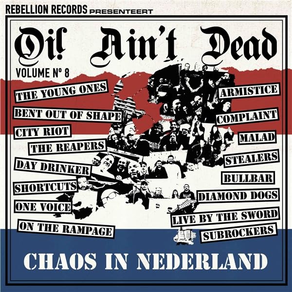 CD cover for "Oi! Ain't Dead 8" with band names and chaotic imagery.