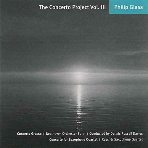 CD cover for Philip Glass’s “Concerto Project, Vol. 3” with water reflection.