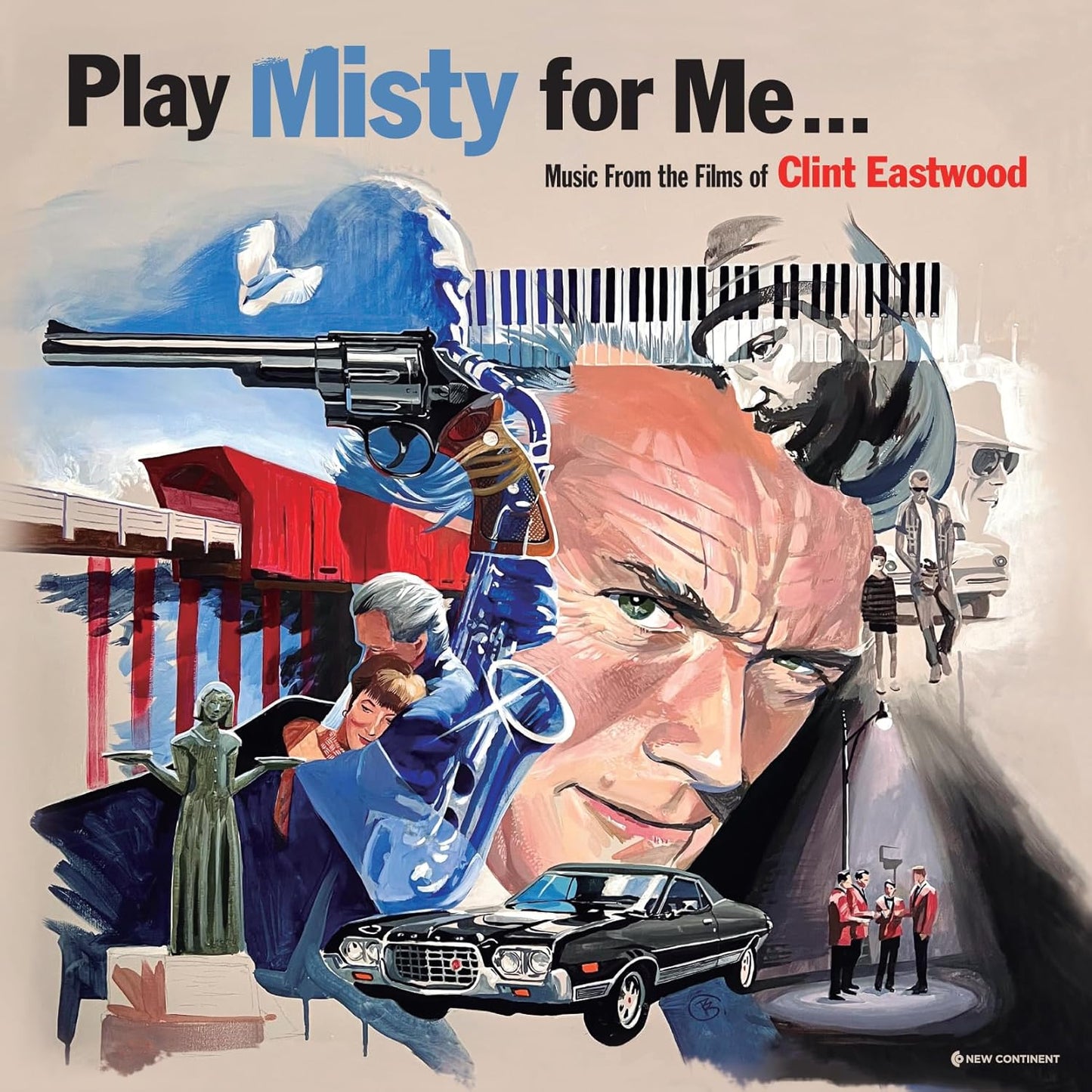 Play Misty for Me" vinyl album cover with Clint Eastwood, guns, and a car.