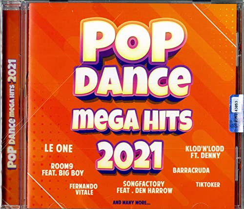 CD case with bright orange and yellow “Pop Dance Mega Hits 2021” text.