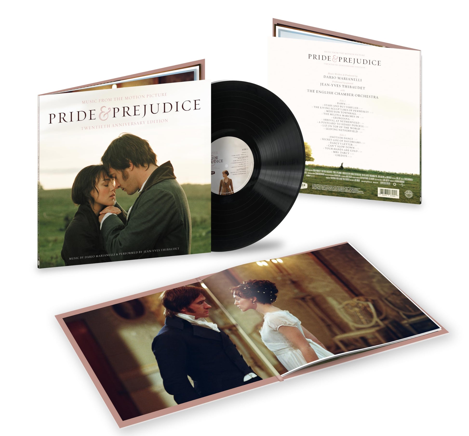 “Pride & Prejudice” soundtrack vinyl record with gatefold cover and inserts.