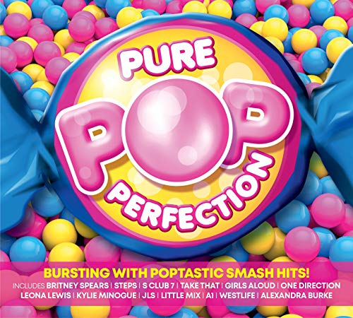 CD cover for “Pure Pop Perfection” with colorful bubble letters and balls.
