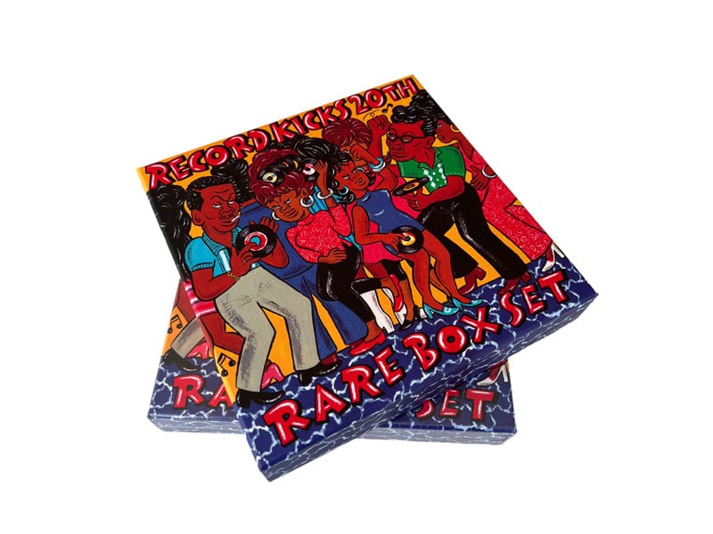 Colorful vinyl box set with illustrated figures dancing and playing music.