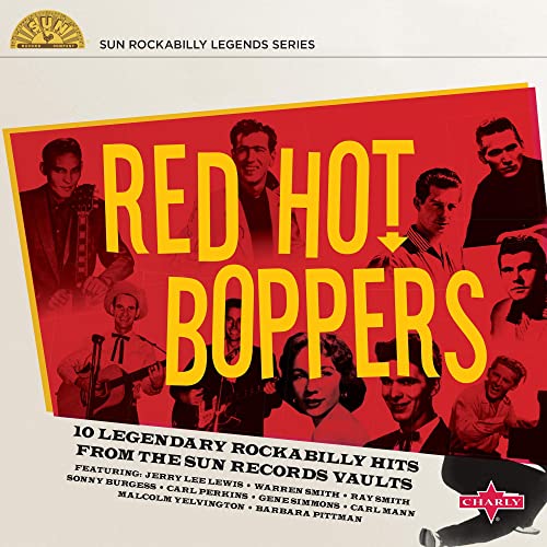 Album cover for “Red Hot Boppers” featuring portraits of rockabilly musicians.
