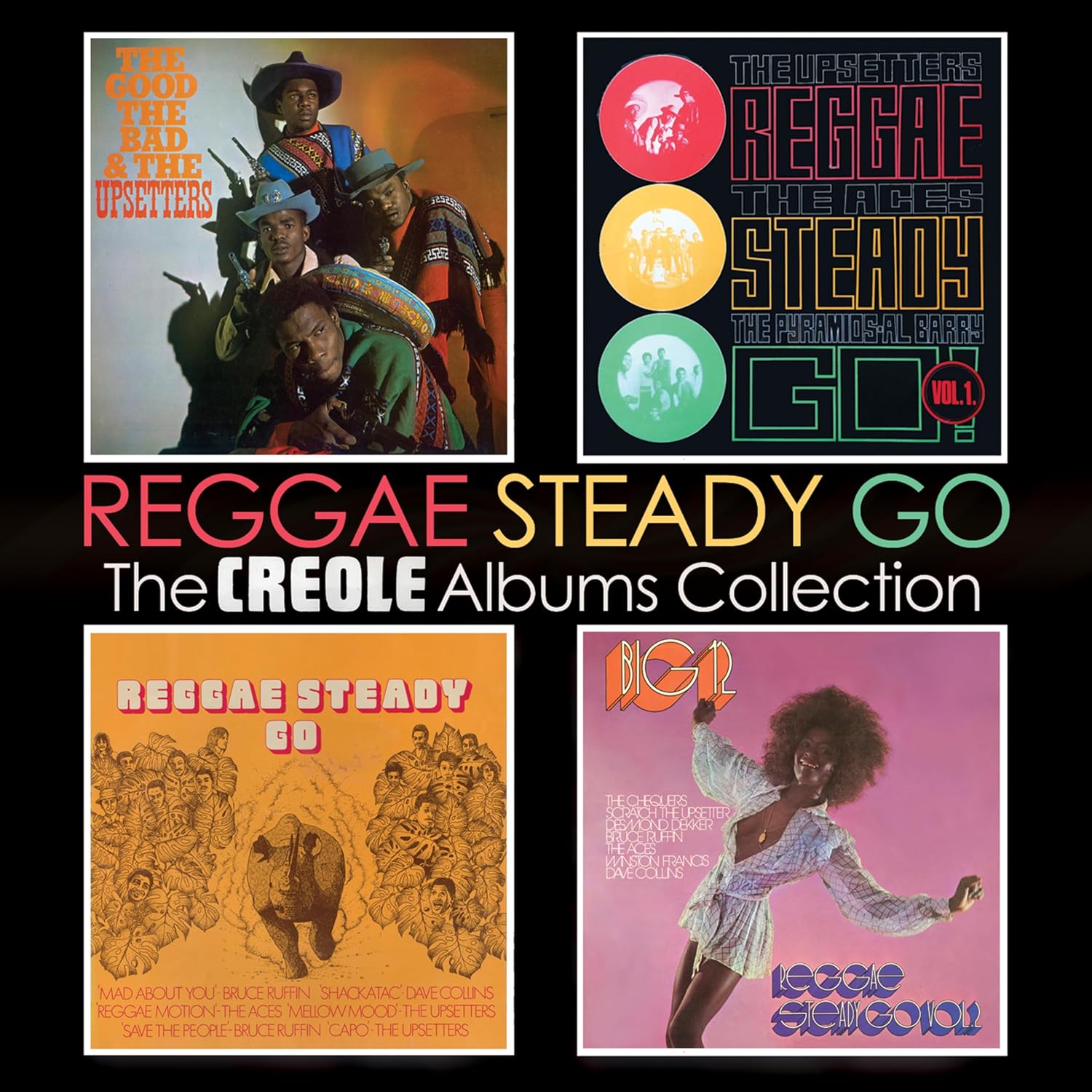 CD case for “Reggae Steady Go” compilation, featuring colorful Creole imagery.