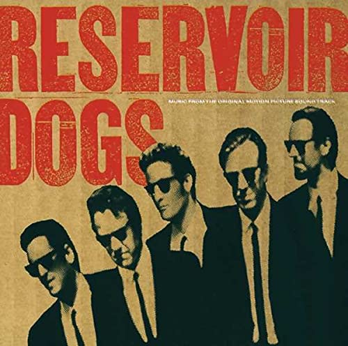 “Reservoir Dogs” CD cover with red text and four men in sunglasses.