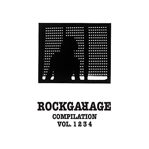 Black and white vinyl record cover with “ROCKGARAGE COMPILATION VOL. 1 2 3 4” text.