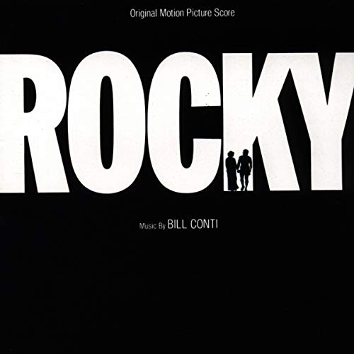 Rocky soundtrack CD cover with large white text and silhouettes of two people.