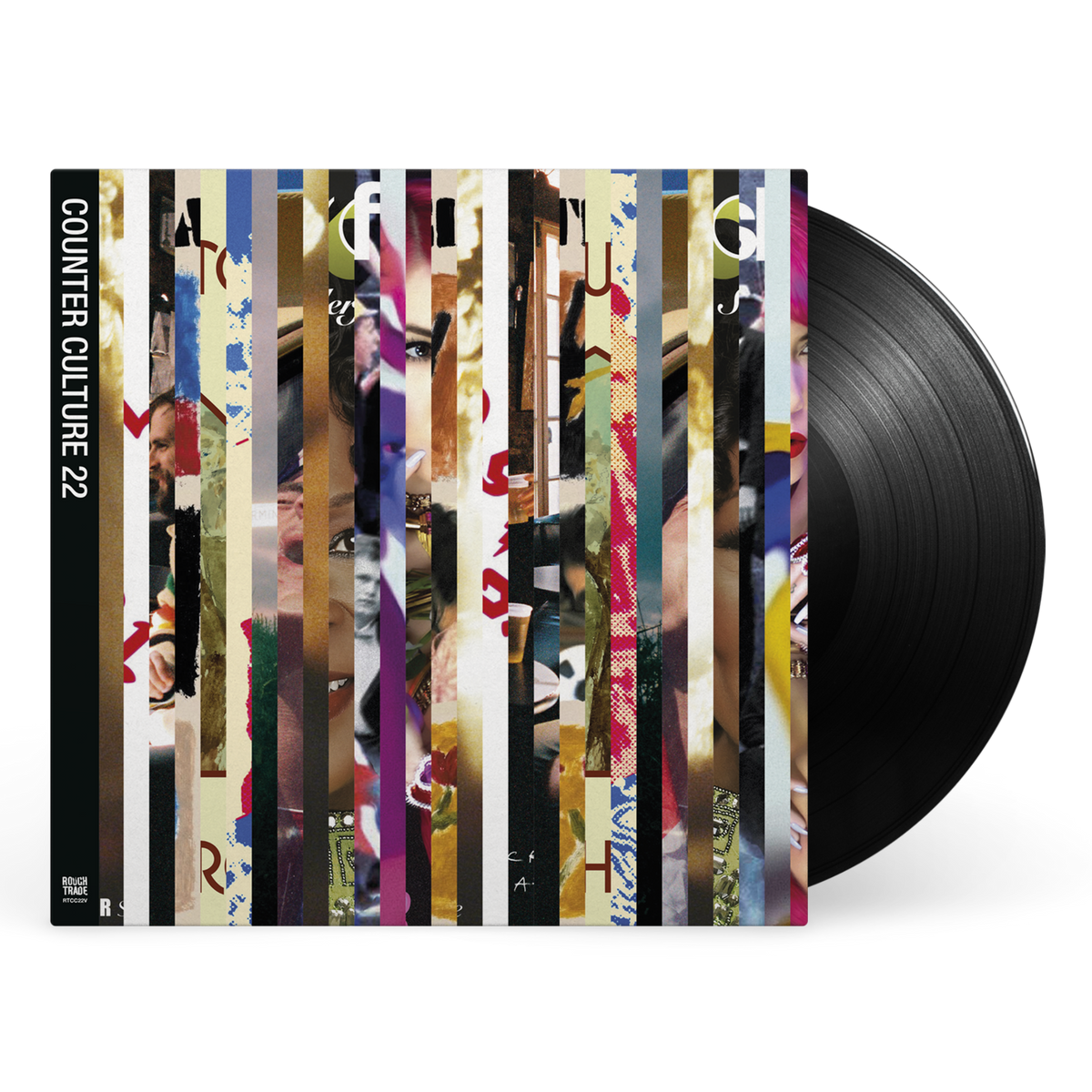 Vinyl record with colorful, fragmented portrait collage album cover.