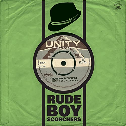 Record sleeve for “Rude Boy Scorchers” with a hat and record label design.
