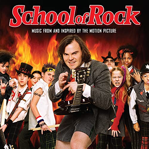 School of Rock album cover featuring Jack Black with child musicians.