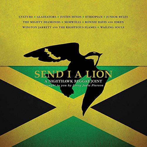 "Reggae album cover featuring a black bird silhouette against a Jamaican flag background."