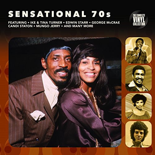 Album cover for "Sensational 70s" featuring portraits of 1970s musicians.