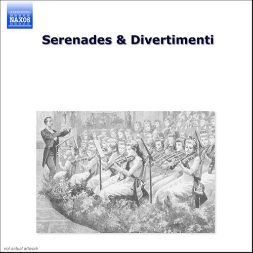 CD cover for “Serenades & Divertimenti” featuring a classical orchestra illustration.