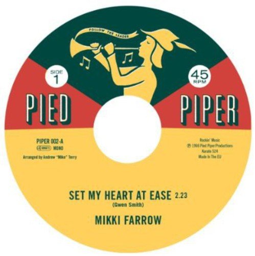 A vinyl record sleeve with red, yellow, and green geometric pattern and trumpeting figures.