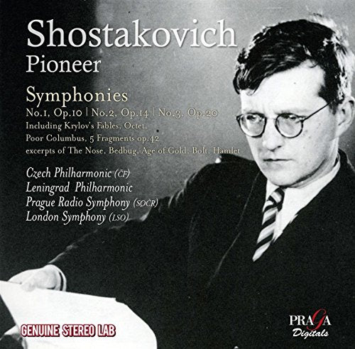 CD cover for Shostakovich: Pioneer, featuring a black and white portrait.