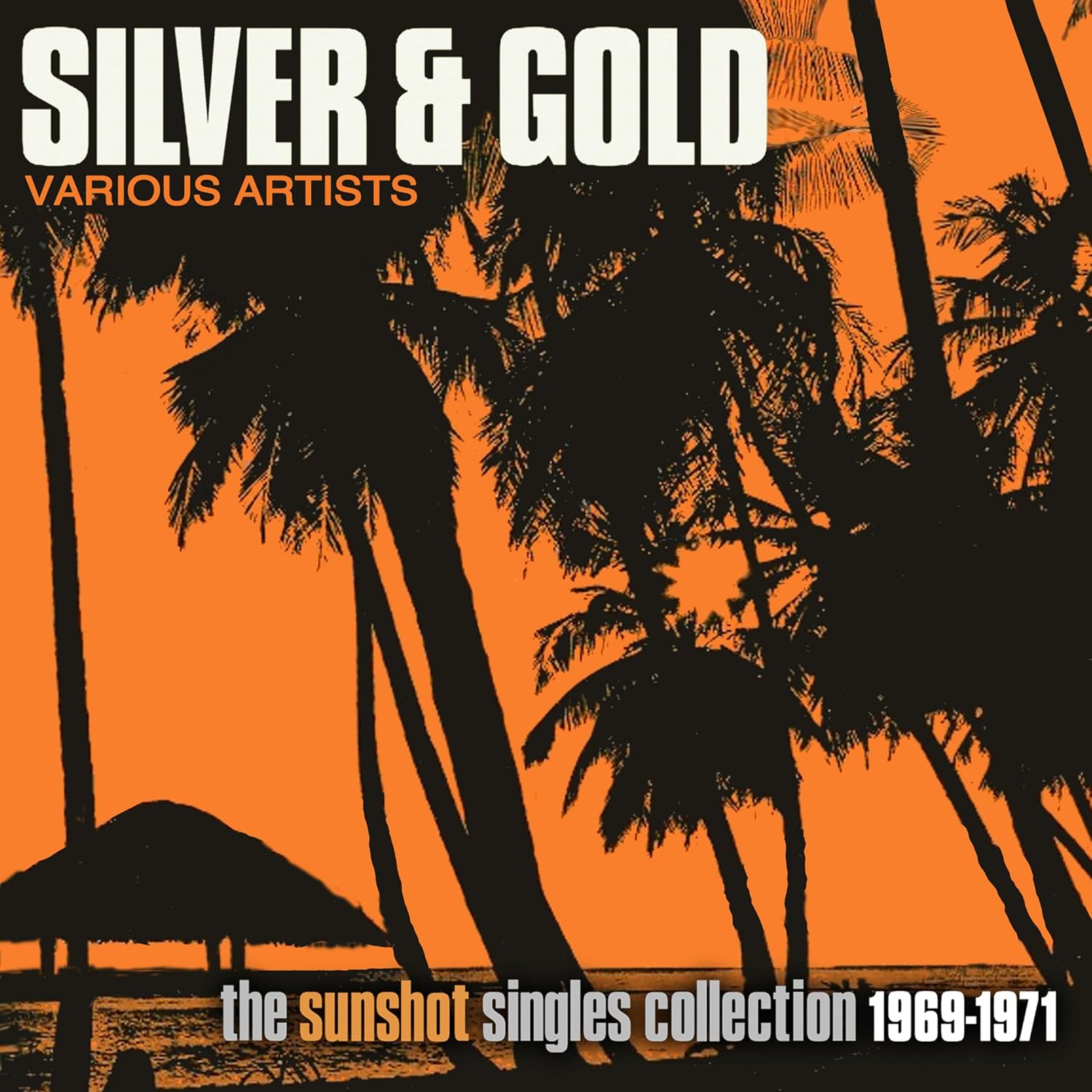 Album cover with black palm tree silhouettes against an orange background and white text.