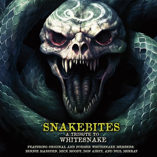 Snakebites album cover: skull with snake wrapping around, red eyes glaring.