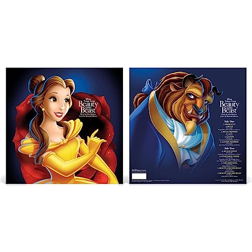 “Beauty and the Beast” vinyl record cover featuring Belle and the Beast portraits.