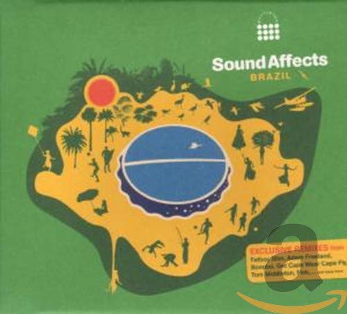 CD cover: green background with Brazilian landscape and a samba drum.