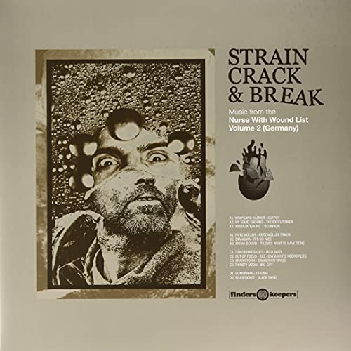 Album cover featuring a man's face, floating bubbles, and a tracklist on beige background.