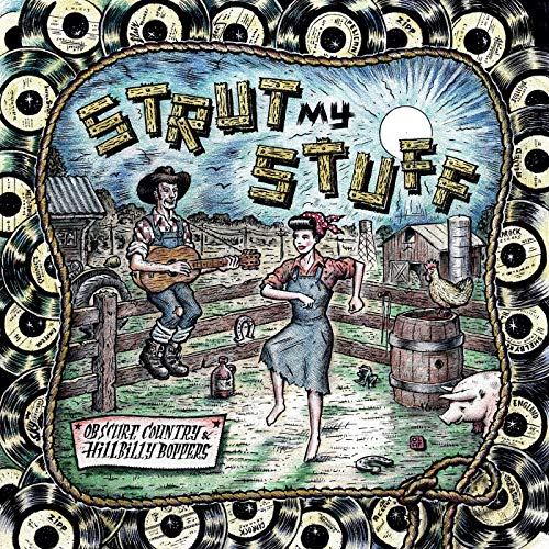 "Vinyl record cover featuring a man and woman dancing in a farmyard scene."