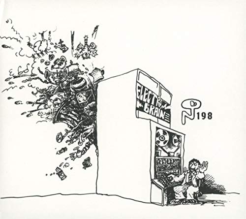 Black and white illustration of electronic equipment exploding from a building.