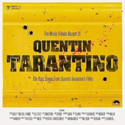 Yellow vinyl record cover for Quentin Tarantino film music compilation.