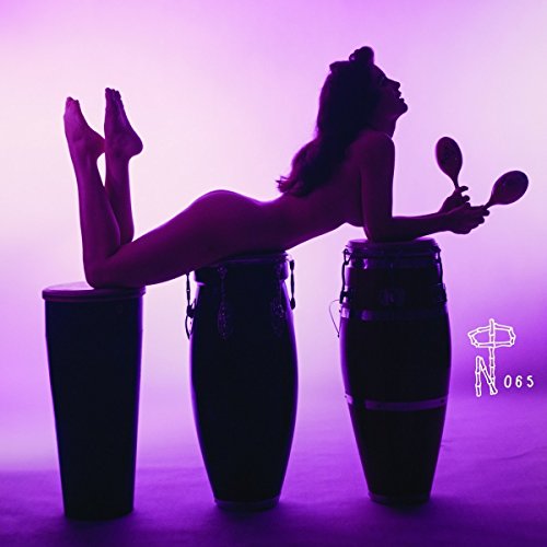 Silhouette of a woman with bongos against a purple background.