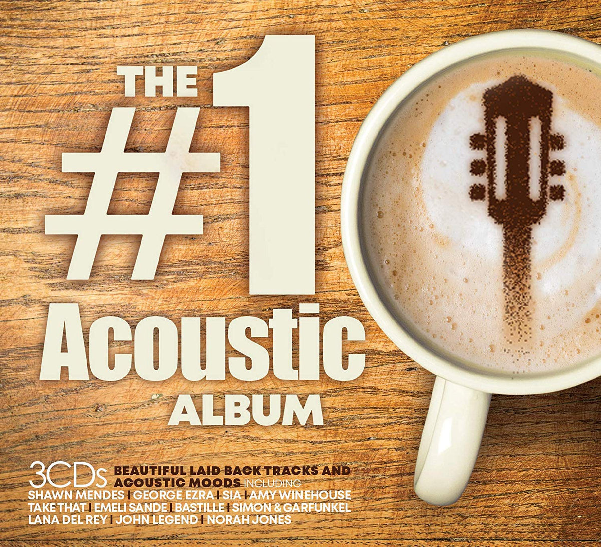 A CD cover featuring a coffee cup with a guitar design on a wooden background.