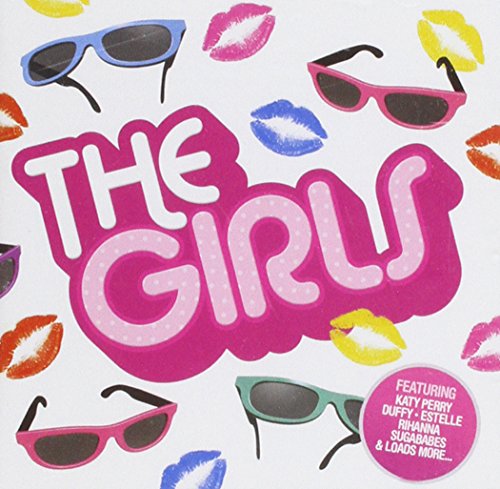 CD cover titled The Girls with colorful sunglasses and lip prints on white background.