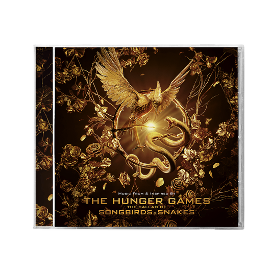 CD cover featuring a golden bird and snake entwined within roses on black background.