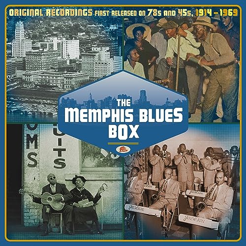 CD cover for "The Memphis Blues Box" featuring vintage photos of musicians.