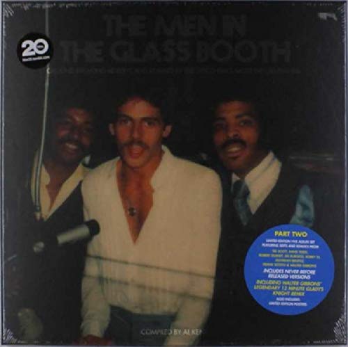 Vinyl record album cover featuring three men and text, with a blue circular sticker.