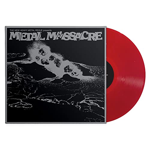 Metal Massacre vinyl record sleeve with a black and white skull graphic and red disc.