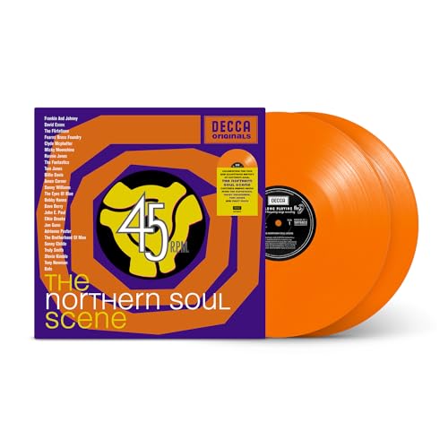 The Northern Soul Scene vinyl record album cover and two orange vinyl discs.