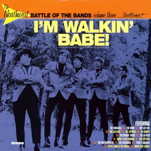 Vinyl record cover featuring a 1960s band in suits, orange and blue design.