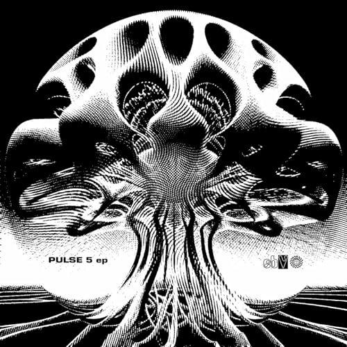 Black and white abstract illustration of organic shapes, text “PULSE 5 ep”.