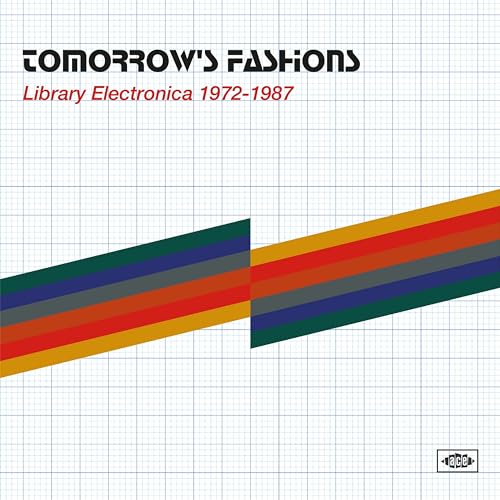 Album cover with grid background, text Tomorrow's Fashions, and diagonal multicolored stripes.