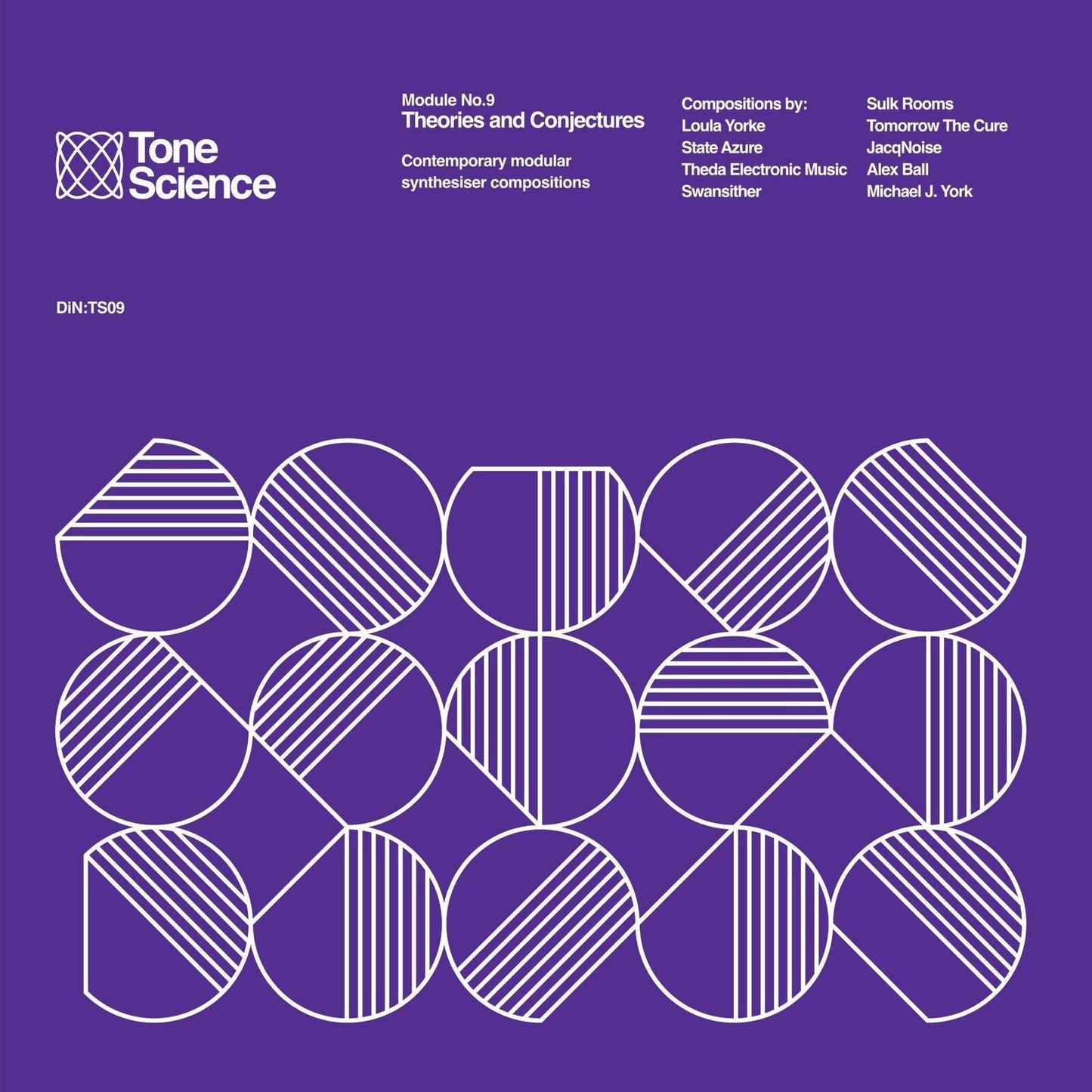 Purple CD cover with abstract white line and circle design.
