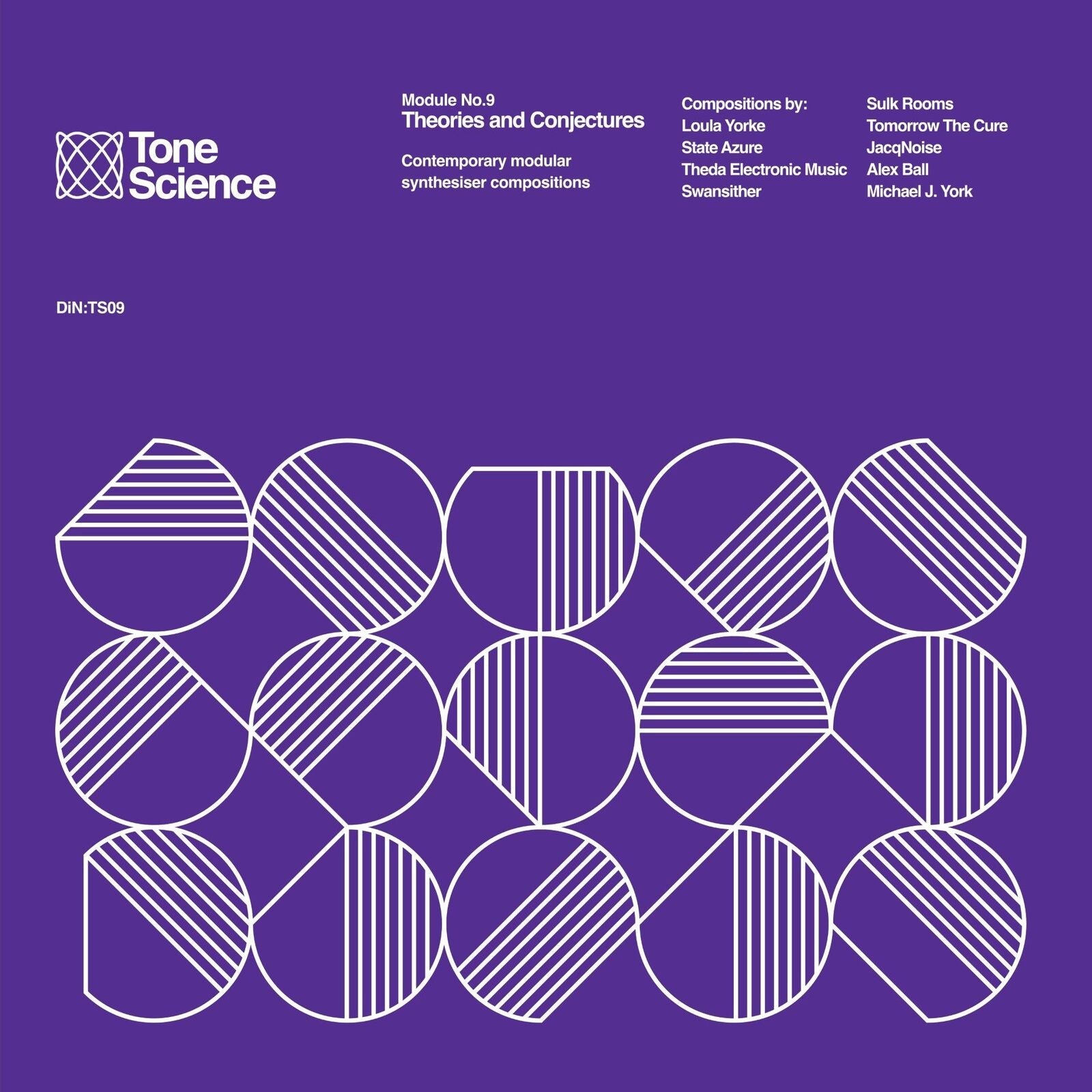 Purple CD cover with abstract white line and circle design.