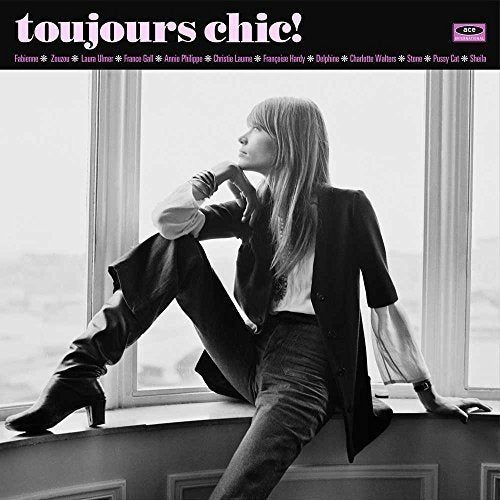 Black and white photo of a woman sitting by a window, album cover art.