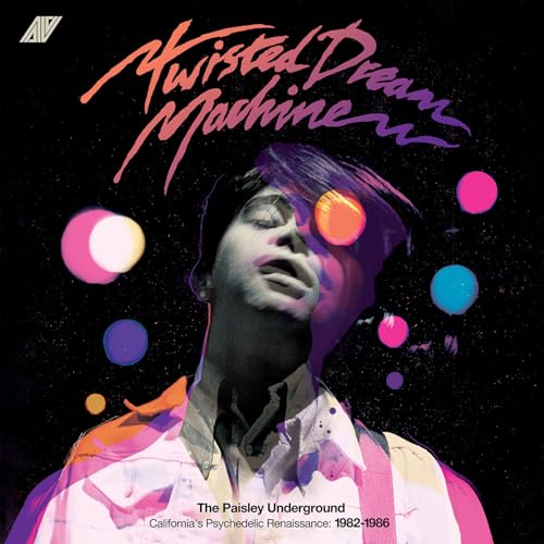 Album cover: "Twisted Dream Machine" with a distorted portrait and colorful orbs.