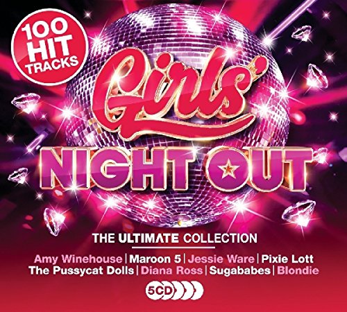 CD cover for “Girls’ Night Out” with disco ball and pink text.