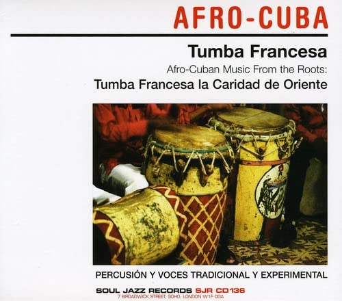 CD cover featuring three traditional Afro-Cuban drums against a tiled background.