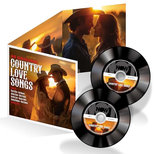 Country Love Songs CD set featuring a couple in cowboy hats at sunset.