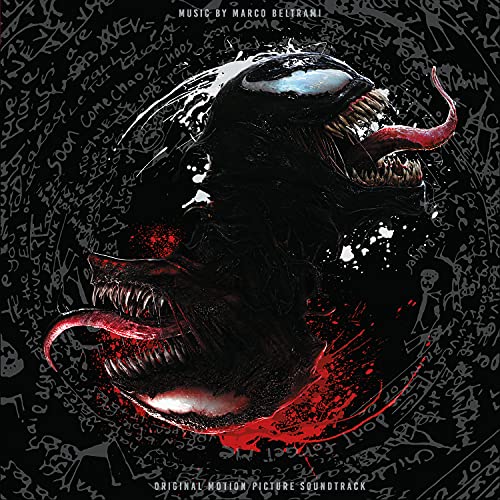 Venom and Carnage faces with long tongues against a background of handwritten text.