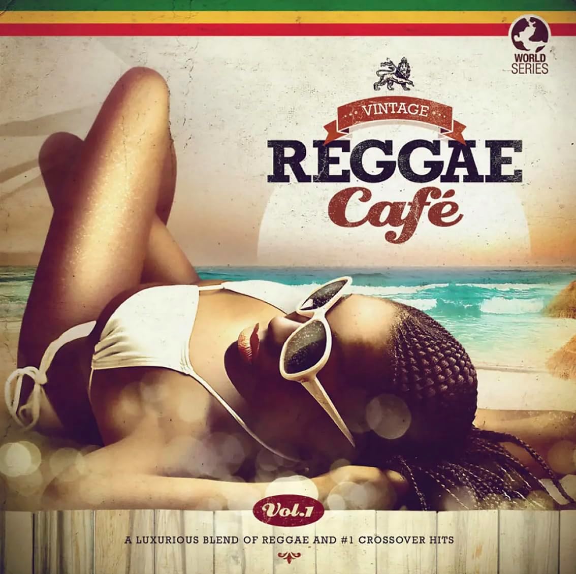 Vintage Reggae Cafe Vol. 1 vinyl record cover with beach scene.